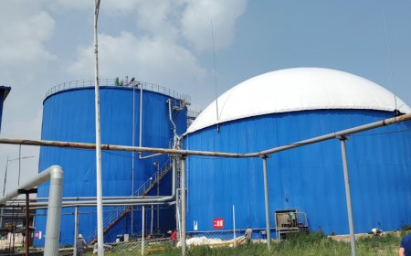 青岛海越膜结构工程有限公司2400立方淀粉厂污水一体化气柜在河北完成